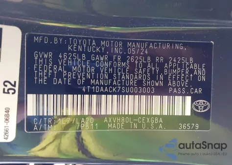 2025 Toyota Camry Xle from USA, damaged, VIN 4T1DAACK7SU003003